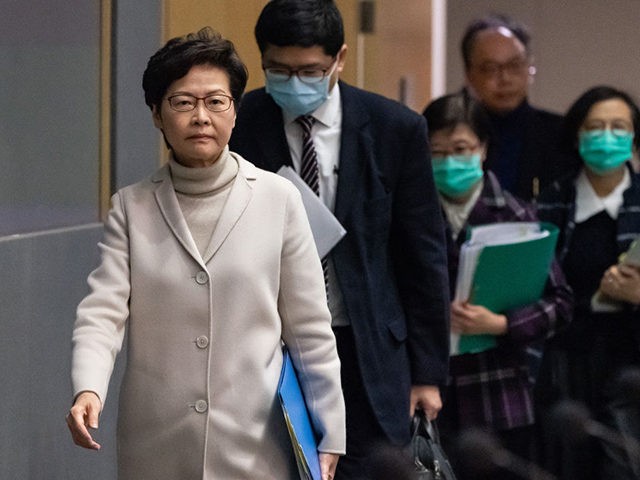 HONG KONG, CHINA - FEBRUARY 03: Hong Kong chief executive Carrie Lam arrives at a press co