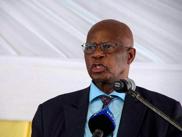 Zimbabwe's Finance Minister Patrick Chinamasa delivers a speech during a rally with Zimbab
