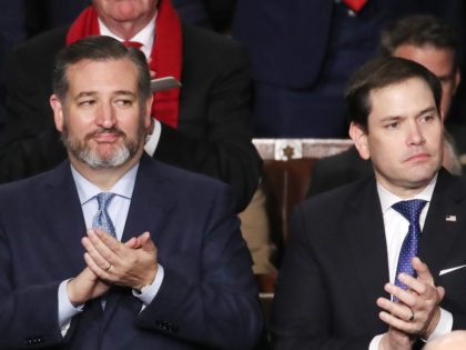 WASHINGTON, DC - FEBRUARY 04: Senators Rand Paul (R-KY), Ted Cruz (R-TX) and Marco Rubio (R-FL) applaud during the State of the Union address in the chamber of the U.S. House of Representatives on February 04, 2020 in Washington, DC. President Trump delivers his third State of the Union to …