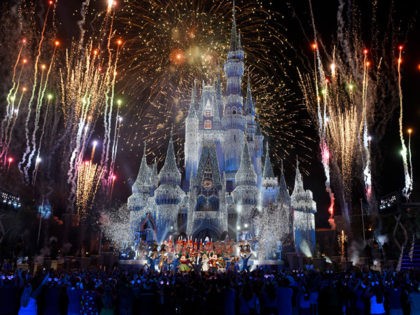 LAKE BUENA VISTA, FL - NOVEMBER 05: In this handout photo provided by Disney Parks, a view of fireworks, holiday lights and fanfare at Cinderella's Castle during a taping of Disney Parks Presents a Disney Channel Holiday Celebration at Walt Disney World Resort on November 05, 2017 in Lake Buena …