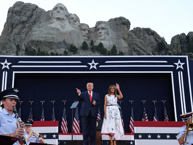 US President Donald Trump and First Lady Melania Trump arrive for the Independence Day eve