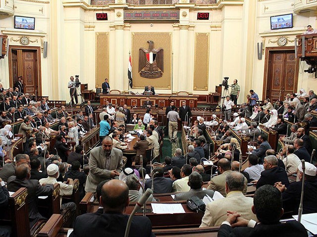 A general view show the first session of the Egyptian parliament in Cairo on July 10, 2012