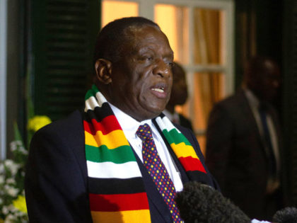 HARARE, ZIMBABWE - SEPTEMBER 06. Zimbabwe's president Emmerson Mnangagwa holds a press conference at State House:on September 6, 2019 in Harare, Zimbabwe. The current President of Zimbabwe, Emmerson Managagwa, cut short his visit to the World Economic Forum in Cape Town, South Africa on hearing of the death of former …