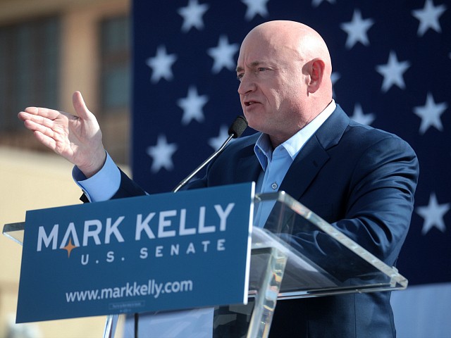 Mark Kelly speaking with supporters at the Phoenix launch of his U.S. Senate campaign at The Van Buren in Phoenix, Arizona.