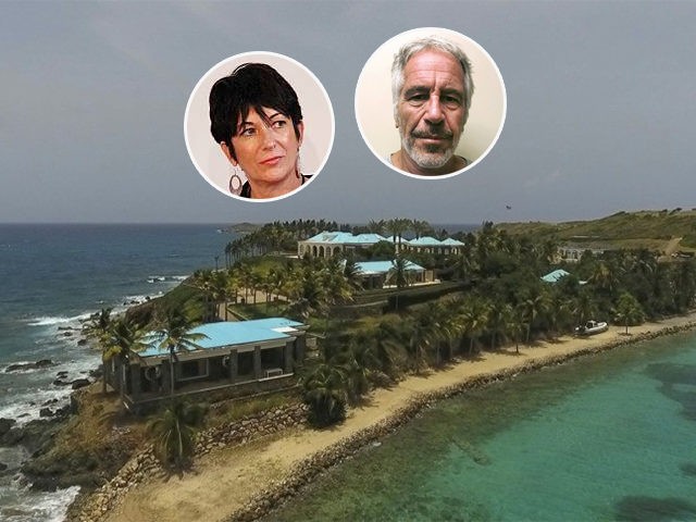 (INSETS: Ghislaine Maxwell, Jefrrey Epstein)This Tuesday, July 9, 2019 video frame grab shows an aerial view of Little Saint James Island, in the U. S. Virgin Islands, a property purchased by Jeffery Epstein more than two decades ago. Epstein built on the island a stone mansion with cream-colored walls and …