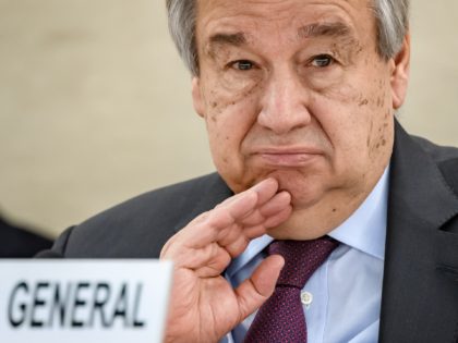 UN Secretary-General Antonio Guterres looks on at the opening of the UN Human Rights Counc