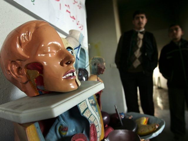 Broken anatomical models sit in disarray as Palestinian students and visitors inspect the damaged and burnt laboratories department of The Islamic University, a scientific stronghold of Hamas February 6, 2007 in Gaza City, Gaza Strip. The Islamic University was attacked by the guards of Palestinian President Mahmud Abbas this past …