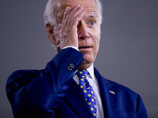 Democratic presidential candidate former Vice President Joe Biden gestures while referenci