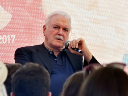 British comedian, director and screenplay writer, John Cleese ansmwers questions from the audience and young filmmakers during the 23rd Sarajevo Film Festival, on August 17, 2017. Cleese arrived in Sarajevo where he was awarded a "Heart Of Sarajevo" for his life long contribution to the art of film. / AFP …