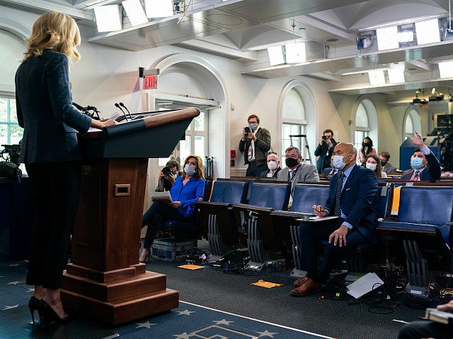 White House Press Secretary Kayleigh McEnany addresses her remarks at a White House press