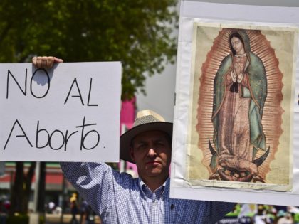 Mexican activists protest demanding the abolition of the law that allows to abort in the Mexican capital, on April 25, 2015 in Mexico City. AFP PHOTO/RONALDO SCHEMIDT (Photo credit should read RONALDO SCHEMIDT/AFP via Getty Images)