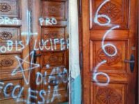 Church profaned with satanic symbols in southern Poland.