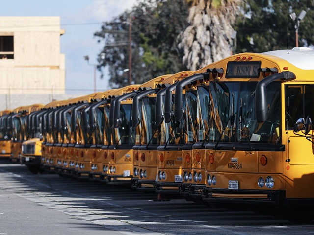 GARDENA, CALIFORNIA - MARCH 17: School buses are parked in a lot, idled by the closing of schools in response to the novel coronavirus outbreak, on March 17, 2020 in Gardena, California. COVID-19 has claimed 13 lives in California so far with at least 470 people in the state testing …