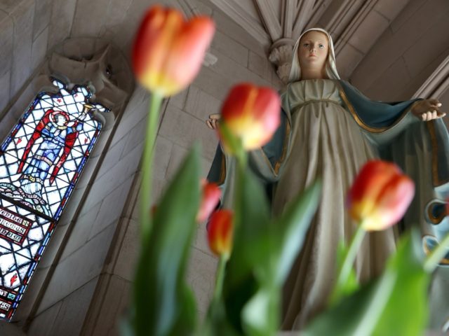 SAN FRANCISCO, CA - OCTOBER 24: A statue of the Virgin Mary is diplayed at St. Dominic's Catholic Church on October 24, 2018 in San Francisco, California. Minnesota based law firm Jeff Anderson & Associates published a report this week identifying over 200 priests accused of sexual misconduct with children …