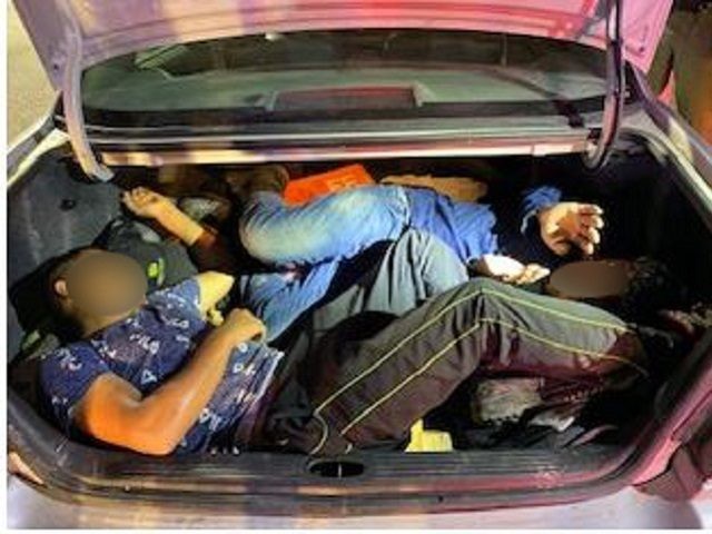 Border Patrol agents find illegal aliens packed in truck of passenger car in South Texas.