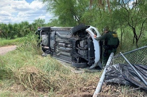 A suspected human smuggler crashed his vehicle following a pursuit as the driver attempted to avoid apprehension. (Photo: U.S. Border Patrol/Rio Grande Valley Sector)