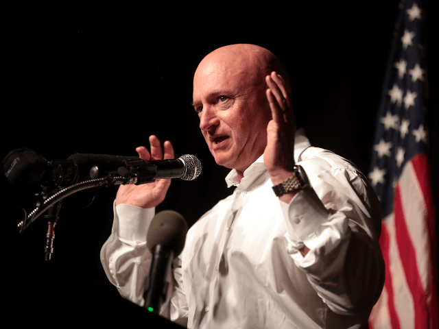 Mark Kelly speaking with supporters of U.S. Congressional candidate Hiral Tipirneni at a campaign rally at the Sun City Grand in Sun City, Arizona, on April 23, 2018.