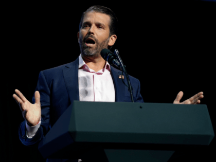 In this June 23, 2020 file photo, Donald Trump Jr. speaks at Dream City Church in Phoenix. Trump Jr. has agreed with calls to block a proposed copper and gold mine near the headwaters of a major U.S. salmon fishery in southwest Alaska. Trump Jr. responded Tuesday, Aug. 4, 2020, …