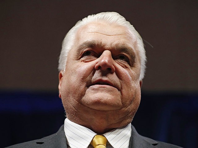 Clark County Commission Chair and Democratic gubernatorial candidate Steve Sisolak speaks at an election night party, Tuesday, June 12, 2018, in Las Vegas. (AP Photo/John Locher)