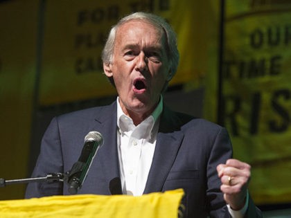 Sen. Ed Markey, D-Mass., addresses The Road to the Green New Deal Tour final event at Howard University in Washington, Monday, May 13, 2019. (AP Photo/Cliff Owen)