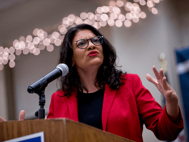 Rep. Rashida Tlaib, D-Mich., speaks before introducing Democratic presidential candidate S