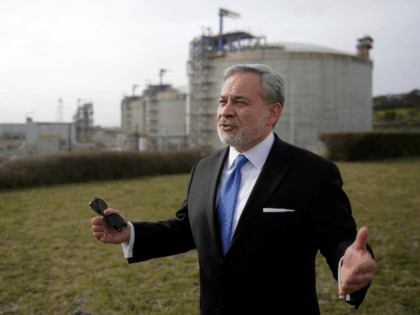 United States Secretary of Energy Dan Brouillette gestures during an interview at the LNG terminal of the deepwater port of Sines after visiting the port, in Sines, southern Portugal, Wednesday, Feb. 12, 2020. The US government and american companies are expressing interest in the expansion of the port. (AP Photo/Armando …
