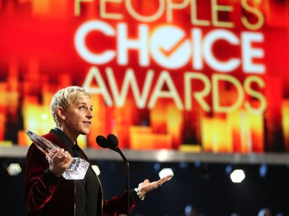 LOS ANGELES, CA - JANUARY 18: TV personality/actress Ellen DeGeneres accepts the awards for Favorite Animated Movie Voice for 'Finding Dory' as Dory, Favorite Daytime TV Host, and Favorite Comedic Collaboration for 'Ellen DeGeneres and Britney Spears' Mall Mischief' onstage during the People's Choice Awards 2017 at Microsoft Theater on …