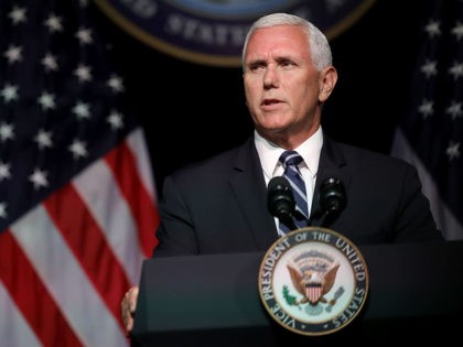ARLINGTON, VA - AUGUST 09: U.S. Vice President Mike Pence announces the Trump Administration's plan to create the U.S. Space Force by 2020 during a speech at the Pentagon August 9, 2018 in Arlington, Virginia. Describing space as adversarial and crowded and citing threats from China and Russia, Pence said …