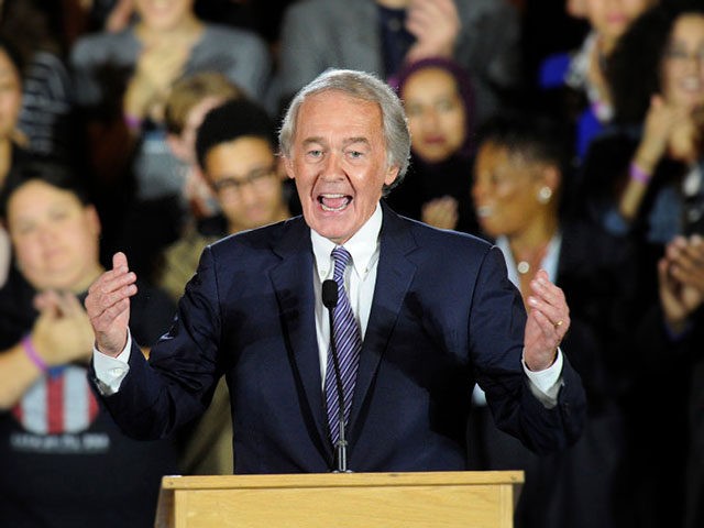 Massachusetts Senator Ed Markey addresses the crowd during the Election Day Massachusetts