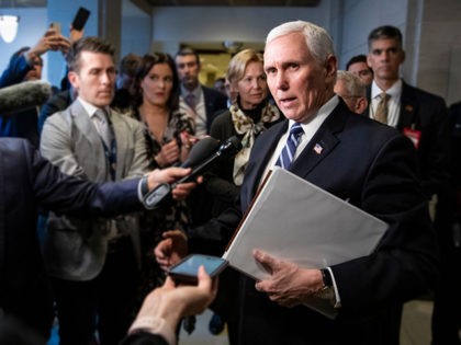 WASHINGTON, DC - MARCH 04: Vice President Mike Pence stops to talk to reporters briefly as he leaves the US Capitol after meeting with Congressional Democrats and Republicans, in separate closed-door meetings, on recent developments with the novel coronavirus, or COVID-19, on March 4, 2020 in Washington, DC. Fears that …