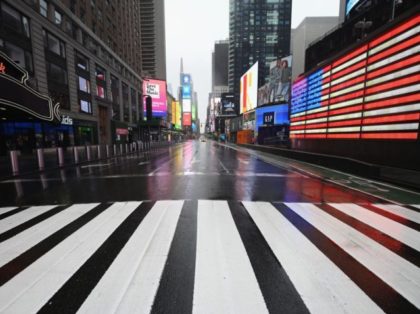 TOPSHOT - A nearly empty Times Square is seen on March 23, 2020 in New York City. - Wall S