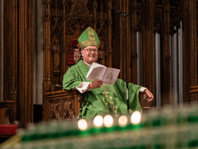 Cardinal Timothy Dolan celebrates Mass at St. Patrick's Cathedral on June 28, 2020 in New