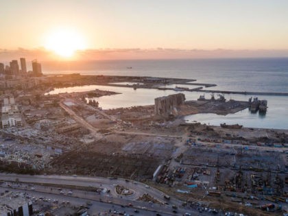 BEIRUT, LEBANON - AUGUST 05: An aerial view of ruined structures at the port, damaged by a