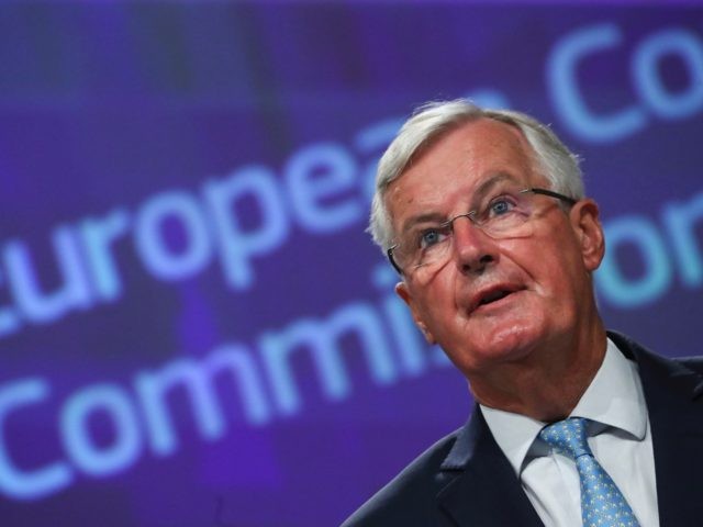 EU's Brexit negotiator Michel Barnier holds a news conference after a meeting with Britain's chief negotiator in Brussels on August 21, 2020. - Barnier said he was worried and "disappointed" at the lack of progress in the latest round of Brexit trade talks. (Photo by YVES HERMAN / POOL / …