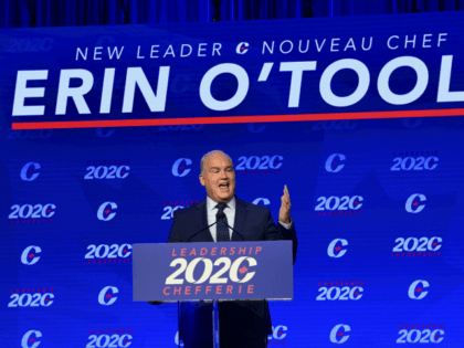 Newly elected Conservative Leader Erin OToole delivers his winning speech following the Conservative party of Canada 2020 Leadership Election in Ottawa on early August 24, 2020. - Canadian conservatives will reveal August 23, 2020, their pick for a new leader and main contender to challenge liberal Prime Minister Justin Trudeau …