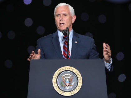 CAPE CANAVERAL, FLORIDA - MAY 30: U.S. Vice President Mike Pence speaks after the launch o