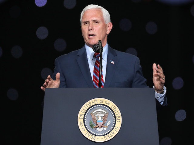 CAPE CANAVERAL, FLORIDA - MAY 30: U.S. Vice President Mike Pence speaks after the launch of the SpaceX Falcon 9 rocket with the manned Crew Dragon spacecraft at the Kennedy Space Center on May 30, 2020 in Cape Canaveral, Florida. Earlier in the day NASA astronauts Bob Behnken and Doug …