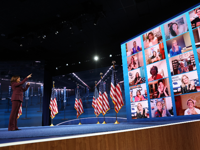 Democratic vice presidential nominee U.S. Sen. Kamala Harris (D-CA) interacts with viewers