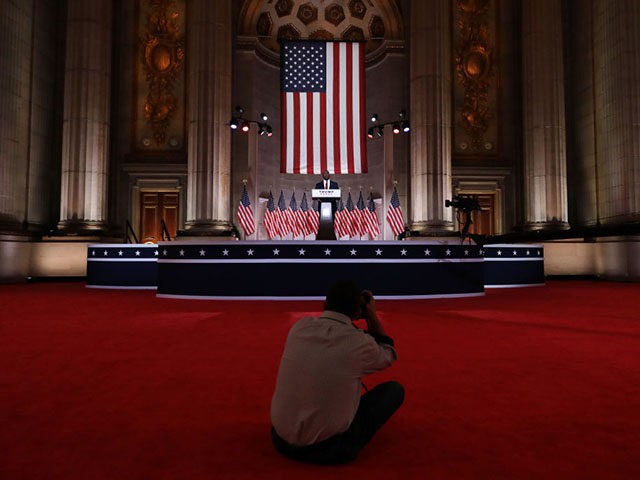 WASHINGTON, DC - AUGUST 24: U.S. Sen. Tim Scott (R-SC) stands on stage in an empty Mellon