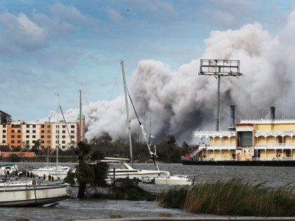 LAKE CHARLES, LOUISIANA - AUGUST 27: Smoke is seen rising from what is reported to be a chemical plant fire after Hurricane Laura passed through the area on August 27, 2020 in Lake Charles, Louisiana . The hurricane hit with powerful winds causing extensive damage to the city. (Photo by …