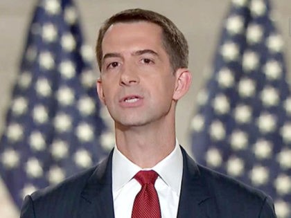 CHARLOTTE, NC - AUGUST 27: (EDITORIAL USE ONLY) In this screenshot from the RNC’s livestream of the 2020 Republican National Convention, U.S. Sen. Tom Cotton (R-AR) addresses the virtual convention on August 27, 2020. The convention is being held virtually due to the coronavirus pandemic but will include speeches from …
