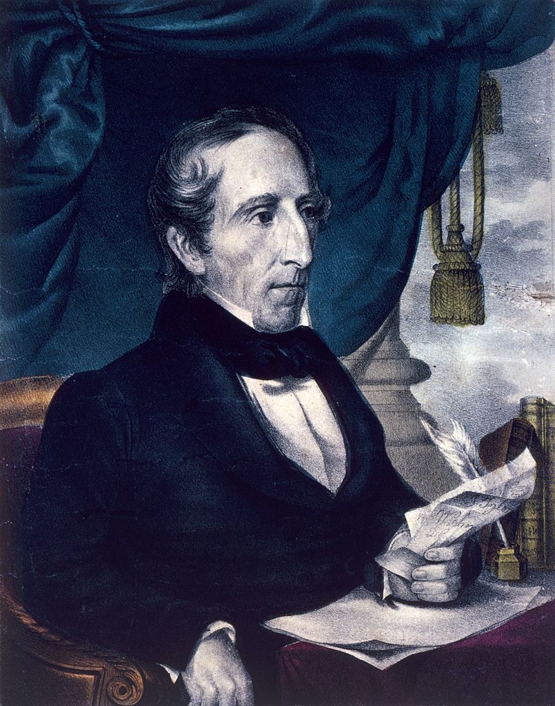 circa 1841: John Tyler (1790 - 1862), the 10th president of the United States. He was the first vice-president to succeed to the presidency upon the death of his predecessor, William Henry Harrison. Published by Nathaniel Currier. (Photo by MPI/Getty Images)