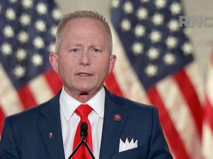 In this screenshot from the RNC’s livestream of the 2020 Republican National Convention, U.S. Rep. Jeff Van Drew (R-NJ) addresses the virtual convention on August 27, 2020. The convention is being held virtually due to the coronavirus pandemic but will include speeches from various locations including Charlotte, North Carolina and …