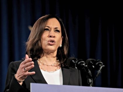 WASHINGTON, DC - AUGUST 27: Democratic Vice Presidential nominee Sen. Kamala Harris (D-CA.), delivers remarks during a campaign event on August 27, 2020 in Washington, DC. Harris discussed President Donald Trump's failure to handle the COVID-19 pandemic and protect working families from the economic fallout prior to the last night …