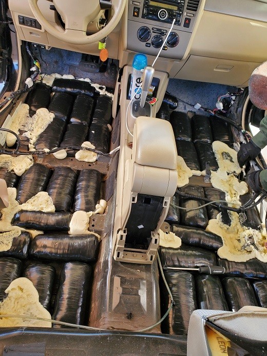 148 pounds of meth found in rear seat and floorboard of Nissan SUV at California immigration checkpoint. (Photo: U.S. Border Patrol/El Centro Sector)