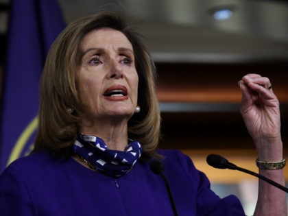 US Speaker of the House Nancy Pelosi (D-CA) speaks to reporters during her weekly press co