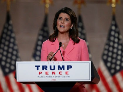 Former Ambassador to the United Nations Nikki Haley speaks during the first day of the Rep