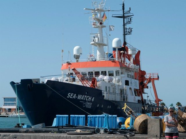 The new Sea-Watch 4 ship is pictured on August 7, 2020 in the port of Burriana, where it is carrying maintenance operations before leaving on its first mission. - The NGO Sea Watch announced its partnership with Doctors without Borders on the Sea-Watch 4 ship to provide medical care to …