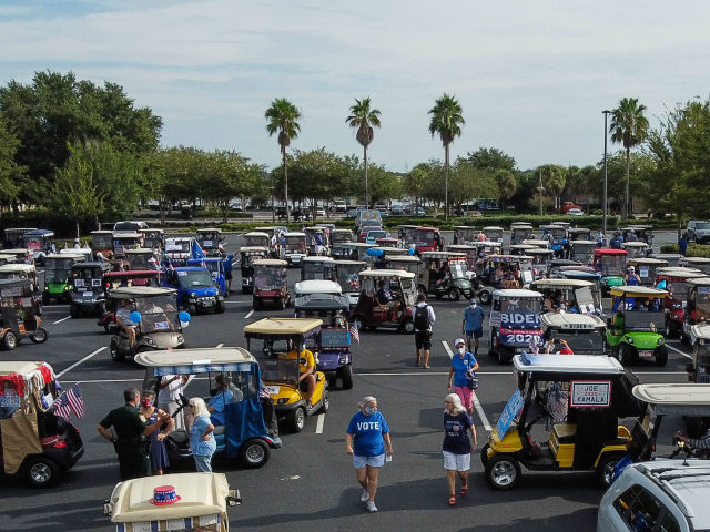 Residents of The Villages, Florida, take part in a golf cart parade on August 21, 2020, to