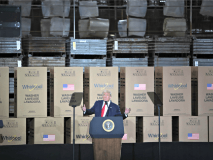 CLYDE, OHIO - AUGUST 06: U.S. President Donald Trump speaks to workers at a Whirlpool manufacturing facility on August 06, 2020 in Clyde, Ohio. Whirlpool is the last remaining major appliance company headquartered in the United States. With more than 3,000 employees, the Clyde facility is one of the world's …